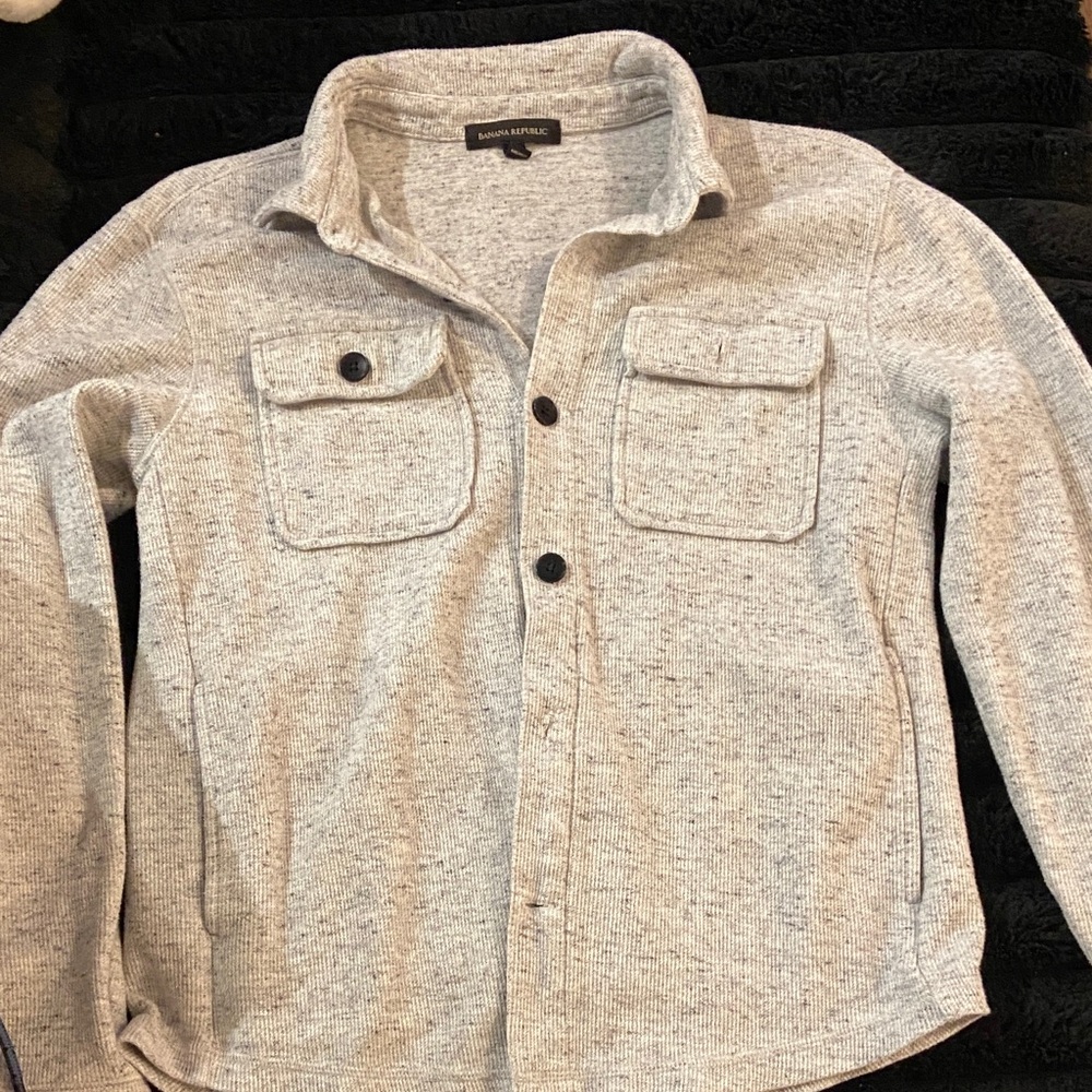Banana Republic Light Gray Button-Up Shirt Jacket